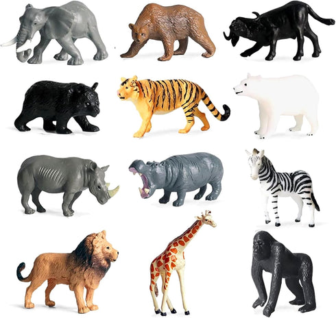 RUSON 12 Pcs Safari Animals Figures Toys, Realistic Mini Jungle Zoo Animal Figurines Cake Topper Toy Set Christmas Birthday Easter Egg Gift Party ...