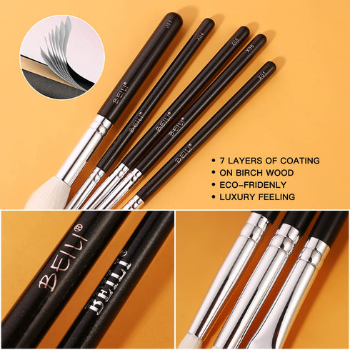 BEILI Eye Makeup Brushes 6pcs Eyeshadow Brushes Natural Goat Professional Makeup Brushes Set for Eyeshadow, Blending, Eyebrow, Highlighter...