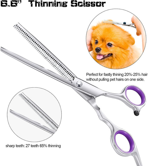 5 in 1 Dog Grooming Scissors Kit with Safety Round Tips Dog Scissors for Grooming 4CR Stainless Steel Grooming Scissors for Dogs and Cats, Profess...