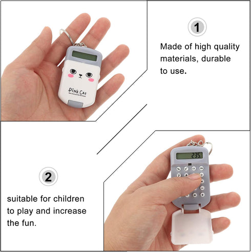 2pcs Mini Calculator Keychain Portable Cute Cartoon Calculator Electronic Pocket Calculator with Key Ring for Children Students School Supplies Ke...