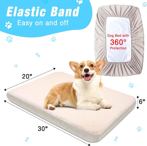 Dog Bed Covers Replacement Washable 2 Pack, 100% Waterproof Dog Bed Cover Soft Noiseless Dog Bed Sheets 50% Increase Durability, Beige 30 x 20 inc...