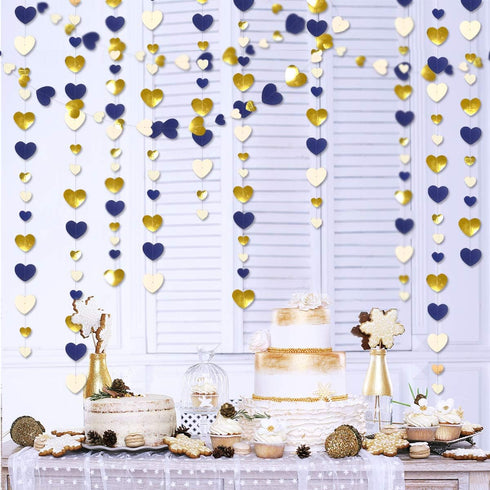52Ft Valentines Day Party Decorations Navy Blue Gold Love Heart Garland Royal Blue Gold Hanging Streamer Banner for Anniversary Mothers Day Bachel...