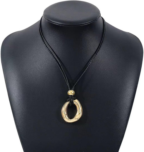 Boho Chunky Pedent Necklace for Women Dainty 14K Gold Plated Choker Summer Beach Faux Leather Choker for Women Men...