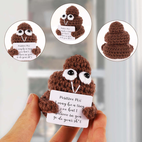 Positive Poo, 3 Inch Cute Crochet Doll Knitted Wool Doll with Positive Cards Funny Positive Doll for Friends Party Decoration Encouragement...