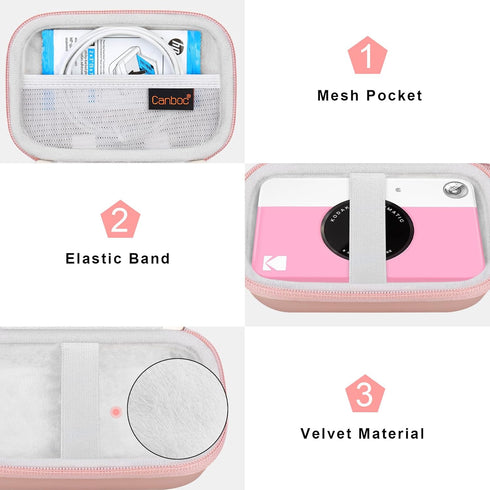 Canboc Hard Carrying Case for KODAK Printomatic Digital Instant Print Camera, Mesh Bag fit Photo Paper, Cable, Rose Gold...