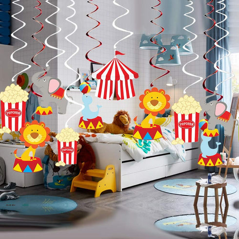 30Ct Circus Hanging Swirl Decorations -Circus Carnival Birthday Party Supplies Fan Decors...