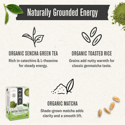 Numi Organic Tea Matcha Toasted Rice, 18 Count (Pack of 1) Box of Tea Bags, Green Tea (Packaging May Vary)...