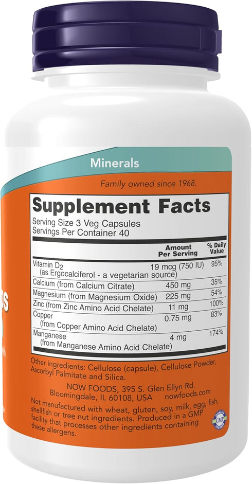 NOW Supplements, Calcium Citrate with Vitamin D, Magnesium, Zinc, Copper, and Manganese, 120 Veg Capsules...