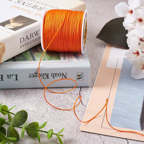 Cheriswelry 100M 0.8mm Nylon Beading Cord Dark Orange Chinese Knotting Rattail Macrame Thread String Roll for Jewelry Making Kumihimo Wrapping Sup...