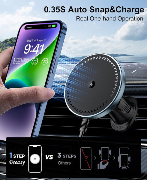 Beeasy for MagSafe Car Mount Charger, 15W Fast Charging Magnetic Wireless Car Charger, Car Phone Holder Mount for Vent ONLY Fit iPhone 15 Pro Plus...