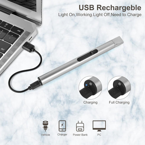 Electric Candle Lighter Long Pen Shape Windproof Pulse Arc Lighers USB Rechargeable for Candle Kitchen Fireplace Camping BBQ (Silver)...