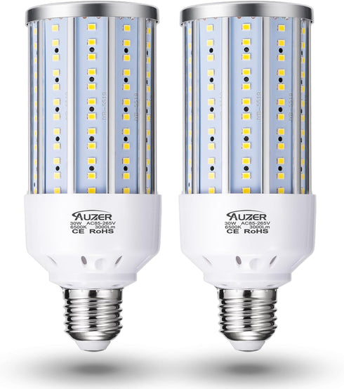 2-Pack 30W (200W Equivalent), E26 Standard Base LED Corn Light Bulb for Garage Factory Warehouse Street Lamp Post Lighting Barn Porch Backyard Gar...