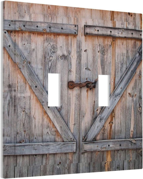 Wood Door 2 Gang Double Toggle Light Switch Cover Decorative Wall Plate Electrical Faceplate for Country Farm Bathroom Home Living Room Decor 5" x...