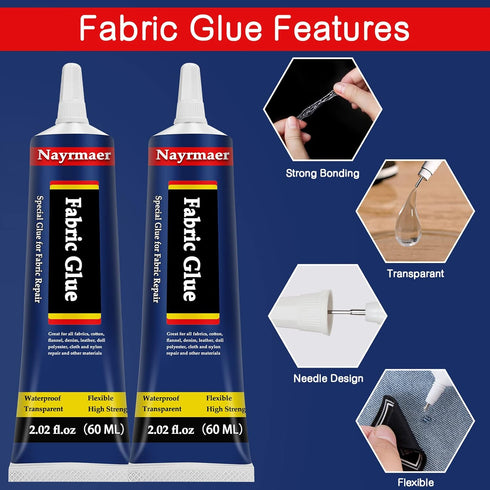 Fabric Glue, Mighty Mend it Fabric Glue, Permanent Clear Washable Clothing Glue for All Fabrics, Cotton, Flannel, Denim, Leather, Polyester, Doll ...