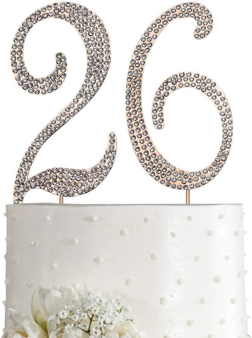 MAGJUCHE Gold 26" Crystal Cake Topper, Number 26 Rhinestones 26th Birthday Cake Topper, Men or Women Birthday or 26th Anniversary Party Decoration...