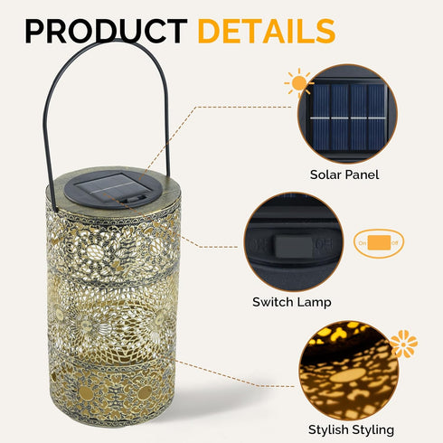 Outdoor Solar Hanging Lantern Lights, Waterproof Sunflower Hollowed-Out Metal Decor Lantern, Garden Decoration for Patio Yard, Gifts for Mom Women...