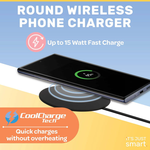 Ultra Slim Wireless Charging Pad for Phones by It’s Just Smart, Fast Charger for iPhone 15 14, Samsung S24 S23, Google Pixel 8 Pro, Android Phones...