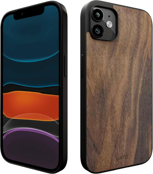 iATO iPhone 11 Wood Case. Unique & Classy Shockproof Protective Cover. Wireless Charging Compatible Real Wooden Overlay on Soft Black TPU - Natura...