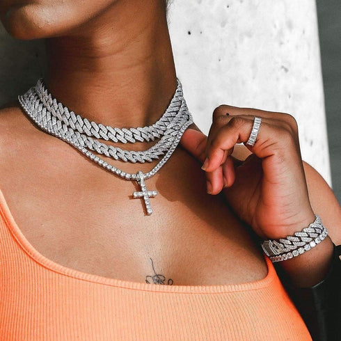 TOPGRILLZ Cross Necklace for Men Gold Necklace for Women Gold Heart Cross Jewelry 14K Silver Plated Solid Iced Cubic Zirconia Stainless Steel Pend...