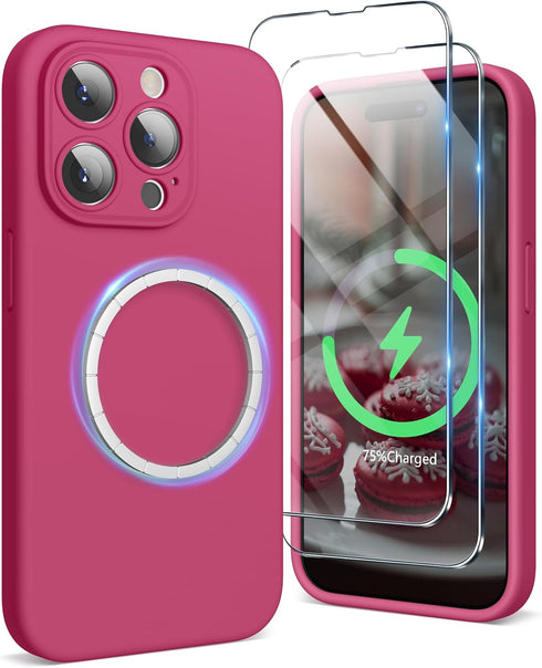 SURPHY Designed for iPhone 15 Pro Case Compatible with MagSafe (6.1 inch 2023), with 2 Pack Screen Protector, Liquid Silicone Phone Case (Camera P...