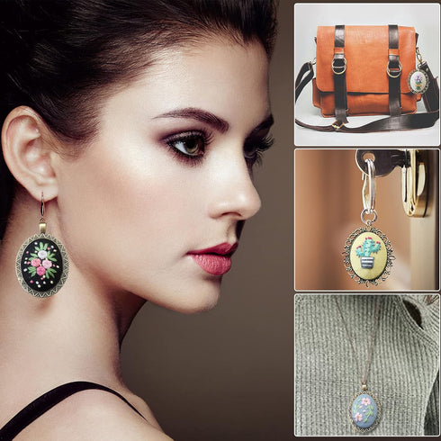 ZOCONE 4 Packs Embroidery Necklace Kit, Embroidery Pendant Kit Mini Cross Stitch Kit with Hoop, Necklace, Pendant, Stamped Pattern Cloth, Instruct...