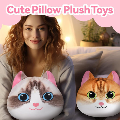14 Inches Cat Plush Pillow: Cute Front and Back Reversible Design, Soft Stuffed Animal, Ideal Gift for Kids and Adults...