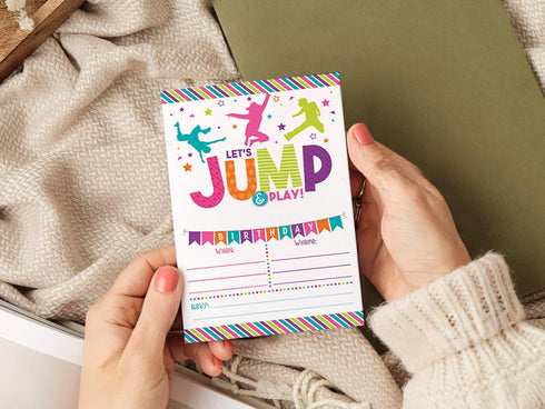 Your Main Event Prints Bounce House Birthday Invitation - Trampoline Jump Birthday Invite - Trampoline Birthday Party - 20 Fill-In Bounce Invitati...