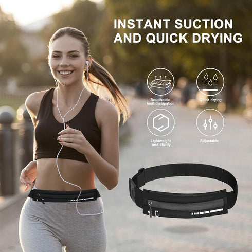 QUWEI Slim Running Belt for Women Men Gift, Runners Waist Belt With Reflective Strip, Fanny Pack Phone Holder for Jogging, Adjustable Run Pouch Be...