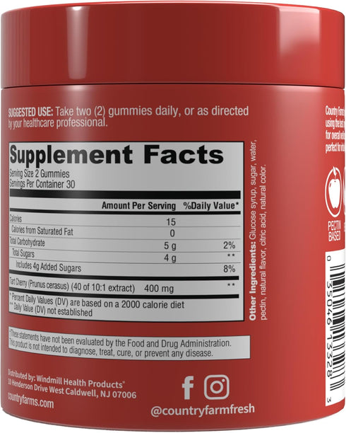 COUNTRY FARMS Tart Cherry Gummies, Dialy Metabolic Support, Supports Joint Health, Packed with Potent Antioxidants, Cherry Flavor, 60 Gummies...
