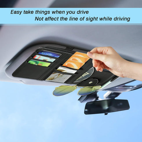 Car Sun Visor Organizer, Leather Pocket Organizer Sunglass Holder for Car Interior Accessories with Multi-Pocket Net Zipper (Black)...