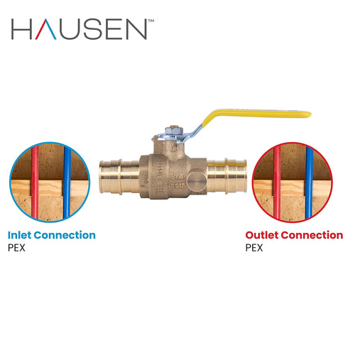 Hausen 3/4-inch PEX Standard Port Brass Ball Valve with Drain, 1-Pack...