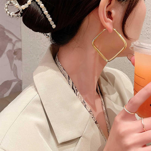 Large Square Drop Earrings Minimalist Hollow Square Hoop Earrings Gold Geometric Dangle Earrings Big Square Huggie Hoop Earring Jewelry for Women ...