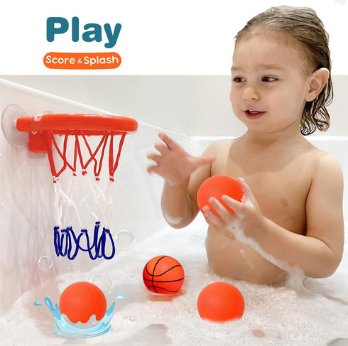 Bath Toys - Bathtub Basketball Hoop for Toddlers and Kids - Bathtub and Shower Toys with 4 Soft Balls, Mold Free and Strong Suction Cup, Fun Bath ...