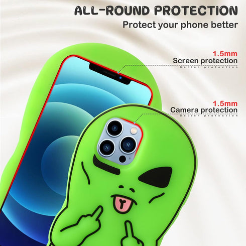 JoySolar Green Ailien Case for iPhone 12 Pro Max 6.7" Cute Silicone 3D Cartoon Character Phone Cover for Kids Girls Cool Fun Kawaii Soft Funny Uni...
