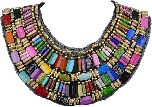 Alilang Black Tribal Large U Shaped Draped Multicolour Rainbow Beads Statement Necklace...