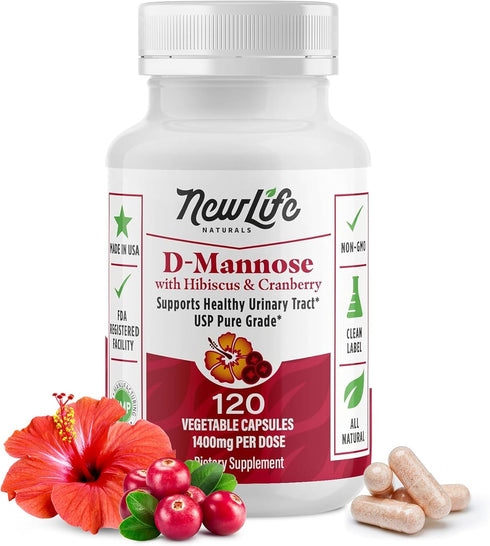 NewLife Naturals D-Mannose Capsules | w/Cranberry and Hibiscus Extracts | Natural Urinary Tract Health Supplement | 1400mg Pure Veggie Powder | 12...