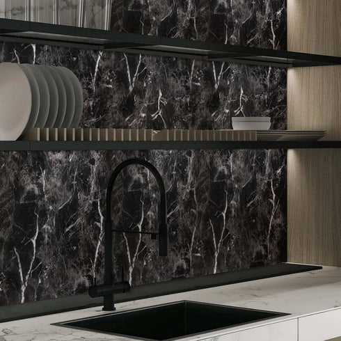 Black Marble Paper 17.7" x 78.7" Granite Wallpaper Peel and Stick Countertop Paper Self Adhesive Thickening for Kitchen Bathroom and Furniture...