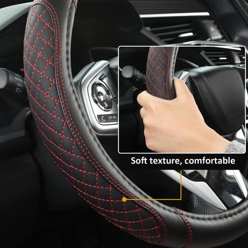 West Llama Customized Auto Car Steering Wheel Cover for Toyota Tacoma,4Runner,Tundra,Sequoia,15.5-16 inch(Diamond Quilted-Black+Red-Large Size)...