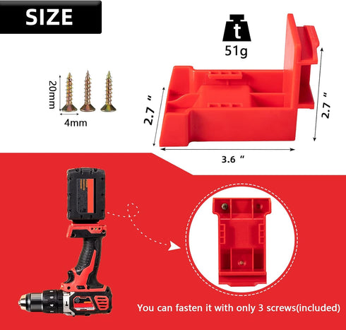 5 Pack Tool Mount for Milwaukee 18V Drill; Battery Holder for Milwaukee M18 Battery MOUNT/Hanger/Dock Holder Fit for 48-11-1820 48-11-1850 48-11-1...