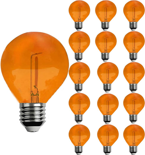 G40 Replacement Light Bulbs Orange 1W Shatterproof Plastic LED Globe Bulbs G40 LED String Lights Replacement Bulb E12/C7 Candelabra Base for Indoo...