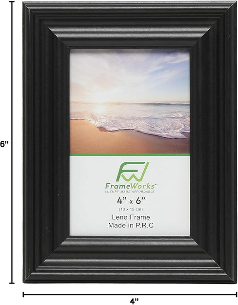 FrameWorks - 2-Pack - 4” x 6” Black Wooden Picture Frames with Luxury Wide Molded Edges and Tempered Glass...