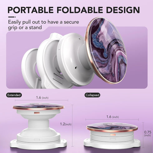 GVIEWIN Marble Glitter Phone Grip with Foldable Kickstand, Soft Plastic Cell Phone Grip Stand Holder for iPhone 15 Pro Max/15 Plus/14/13/12 & Gala...
