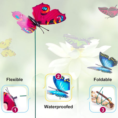 VGOODALL 50PCS Butterfly Garden Decorations, 11.5 inch Butterfly Stakes Ornaments Artificial Waterproof Butterflies for Flower Bouquet Outdoor Ind...