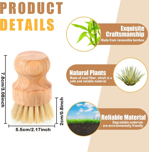 Bamboo Dish Scrub Brushes Wooden Cleaning Scrubbers Set Kitchen Dish Brush Wood Dish Scrubber Dishwashing Brush with Natural Sisal Bristles for Ho...