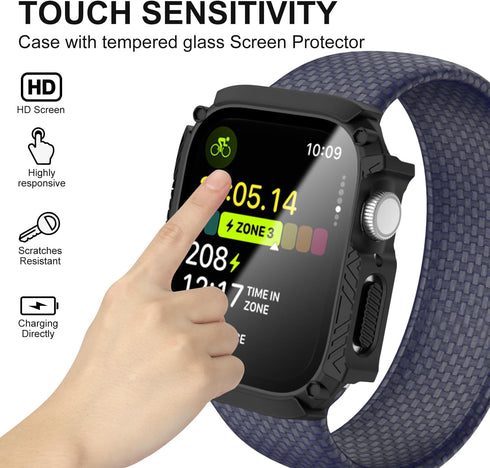 2-Pack for Apple Watch Series 9 8 7 Waterproof Case with Tempered Glass Screen Protector Ultra-Thin for 41mm - Black...