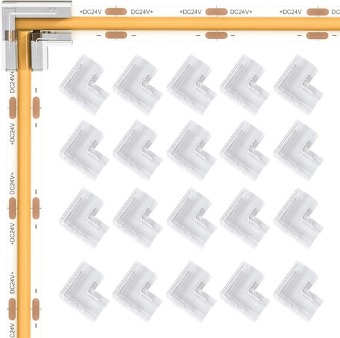 20pcs COB LED Light Strip Connectors 8mm 2Pin,Strip to Strip L-Shaped/Corner Connector LED Tape Light Connectors, Transparent Solderless Gapless N...