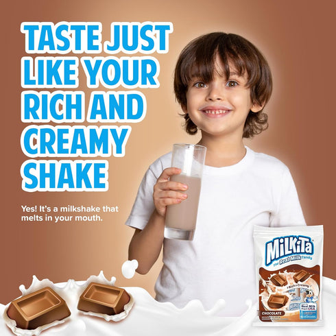 Milkita Creamy Shake Candy Bag, Gluten Free Chewy Candies with Calcium & Real Milk, Zero Trans Fat, Low-Sugar, Chocolate Flavor, 25 Pcs...