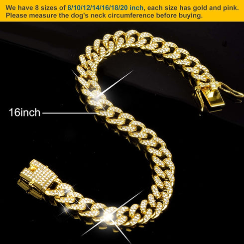 Dog Chain Collar Diamond Link Dog Collar Walking Dog Necklace Metal Cat Chain with Secure Buckle Pet Crystal Collar for Small Medium Large Dogs Ca...