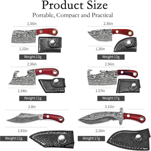 Mini Knife Set, Damascus Pocket Knife Set with Sharpener, Mini Chef Knife EDC Knives Set, Tiny knife Cleaver Keychain Tiny Things for Package Open...
