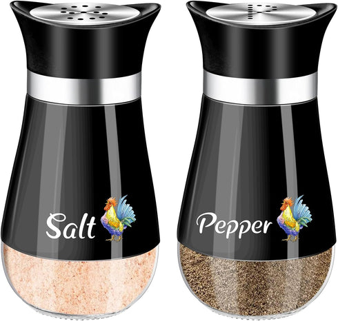 Salt and Pepper Shakers Set, 4 oz Black Kitchen Decor, Stainless Steel & Glass Spice Dispenser Classic, Refillable Design, Farmhouse Salt Pepper S...
